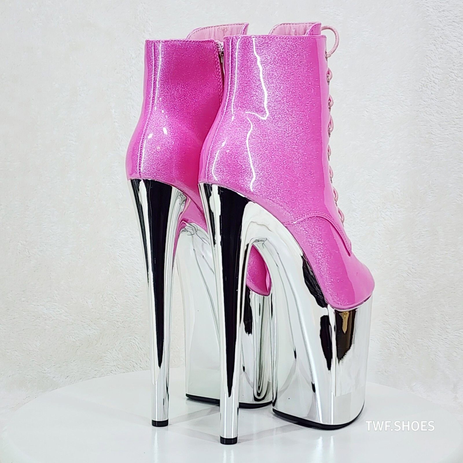 Other Bulls Pink Glitter Patent Chrome Platform High Heel Ankle Bo Size US 6.5 / IT 36.5 - 3 Thumbnail