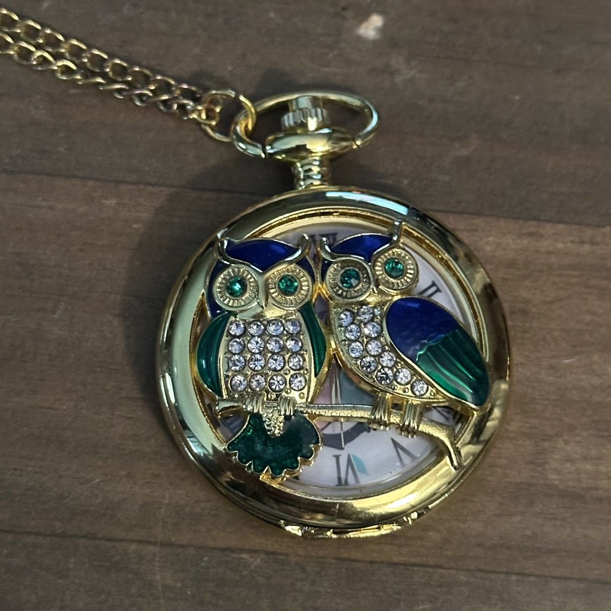 Other Gold tone twin rhinestone owls pocket watch pendant necklace Size ONE SIZE - 3 Thumbnail