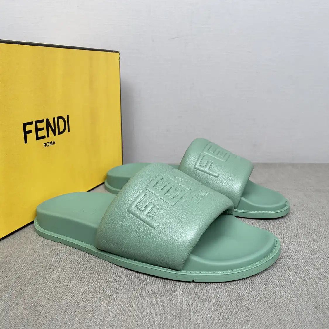 Fendi FENDI light green leather Men's slippers 42 | Grailed