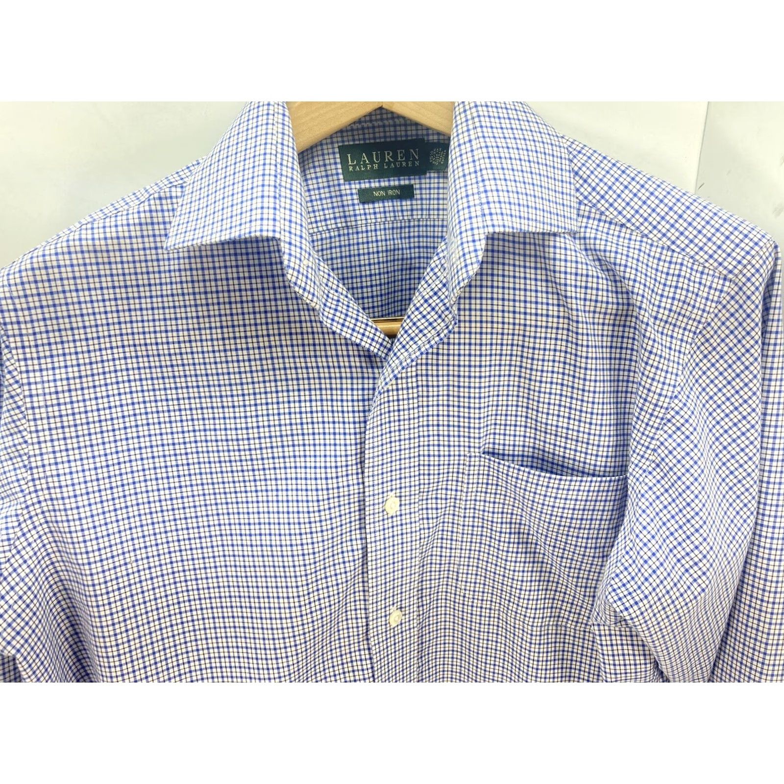 Ralph Lauren Ralph Lauren Dress Shirt Men Long Sleeve Non Iron Blue Check 15.5/35 M Size 40R - 2 Thumbnail