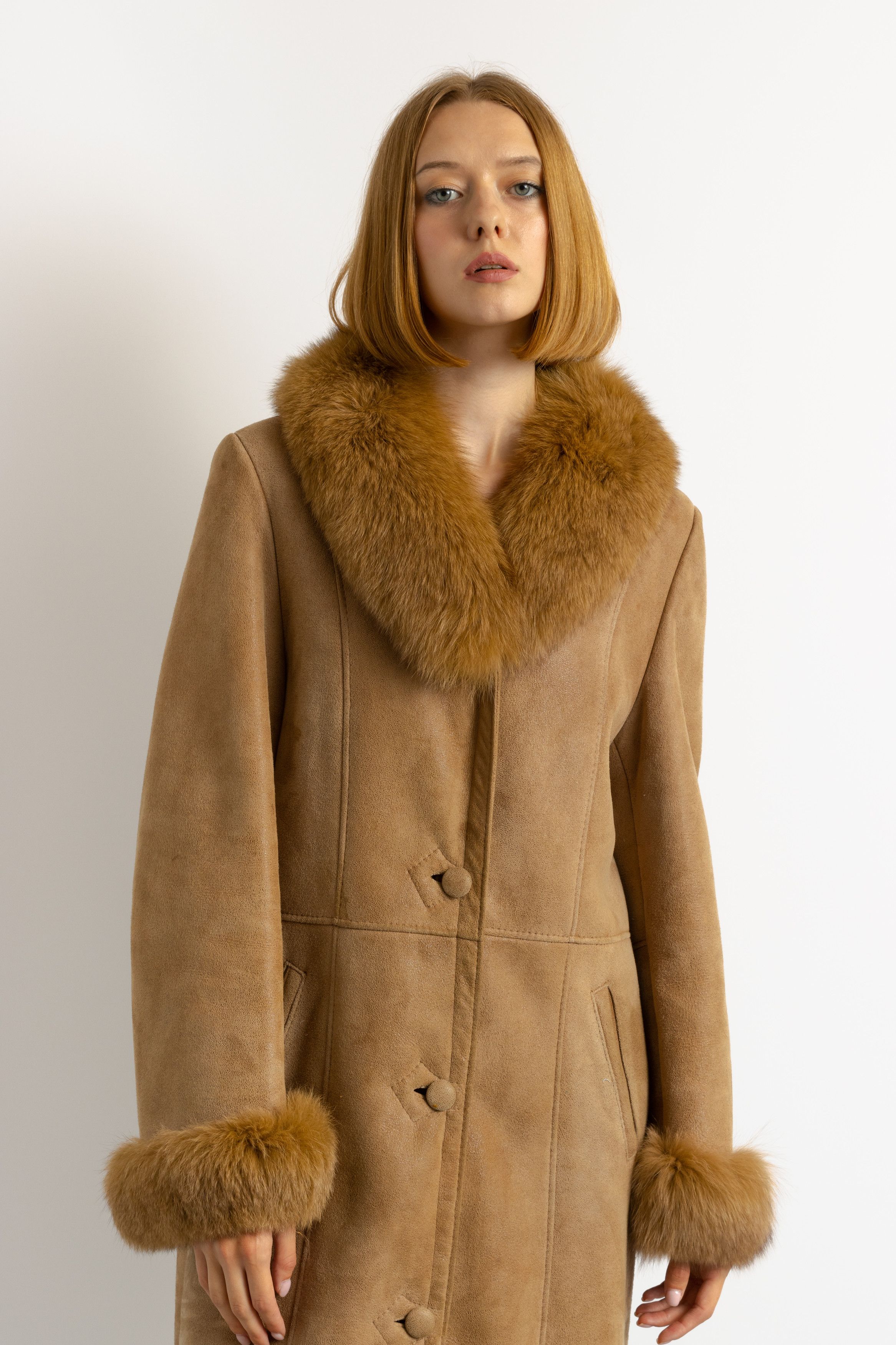 Vintage Suede Sheepskin Leather Shearling Fastens Coat M 5929 Size M / US 6-8 / IT 42-44 - 5 Thumbnail