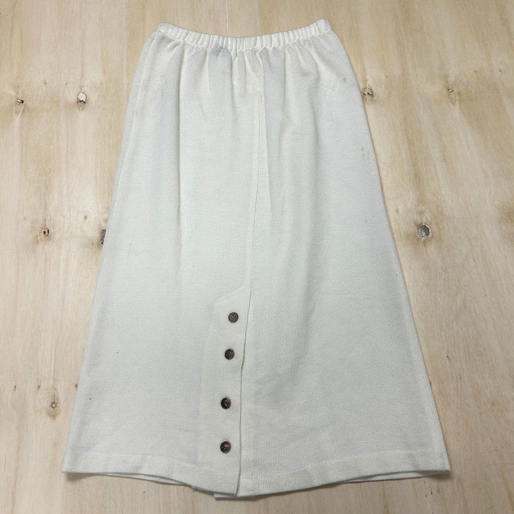 Vintage NLANI Skirt Womens Large White Solid Knit A-Line Midi Elastic Waist Size 36" / US 14 / IT 50 - 2 Thumbnail