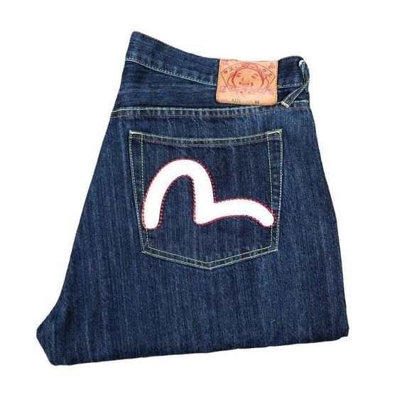 image of Evisu Embroidered Jeans Size 40 Big Logo Blue, Men's