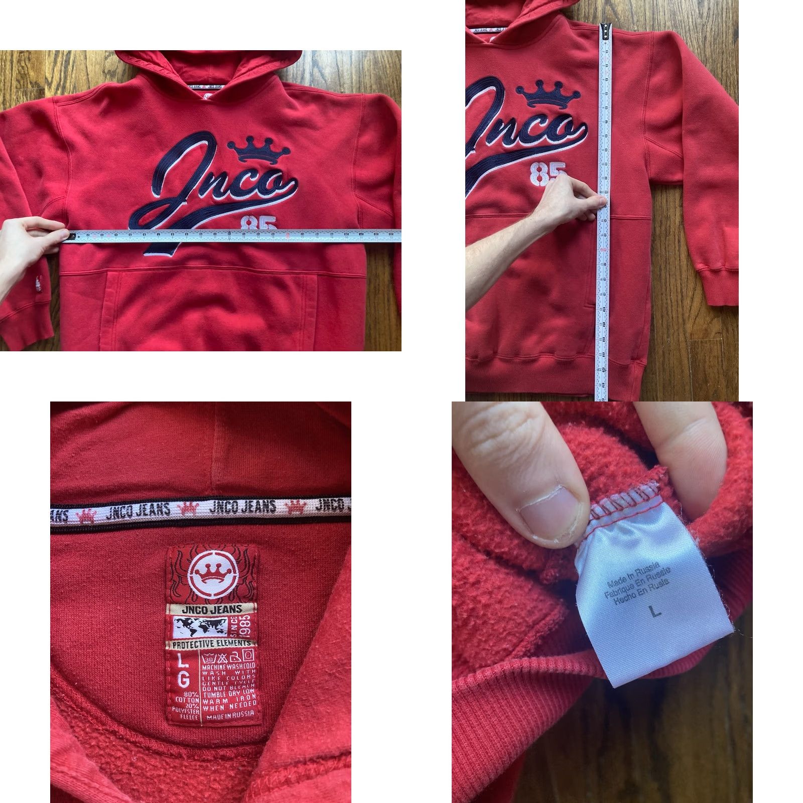 JNCO VINTAGE JNCO Hoodie Mens Large Red Heavyweight Crown Embroidered 90s Y2K Skateboarding Crew Neck Pullover Sleeves Long Pockets Hooded Size US L / EU 52-54 / 3 - 8 Thumbnail