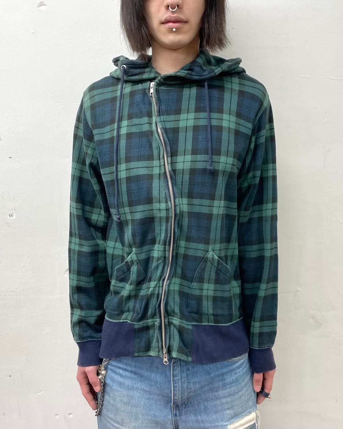 Beams Plus 2000's Beams Asymmetric Wire Hood Zip-Up Check Hooded Jacket Size US L / EU 52-54 / 3 - 15 Thumbnail