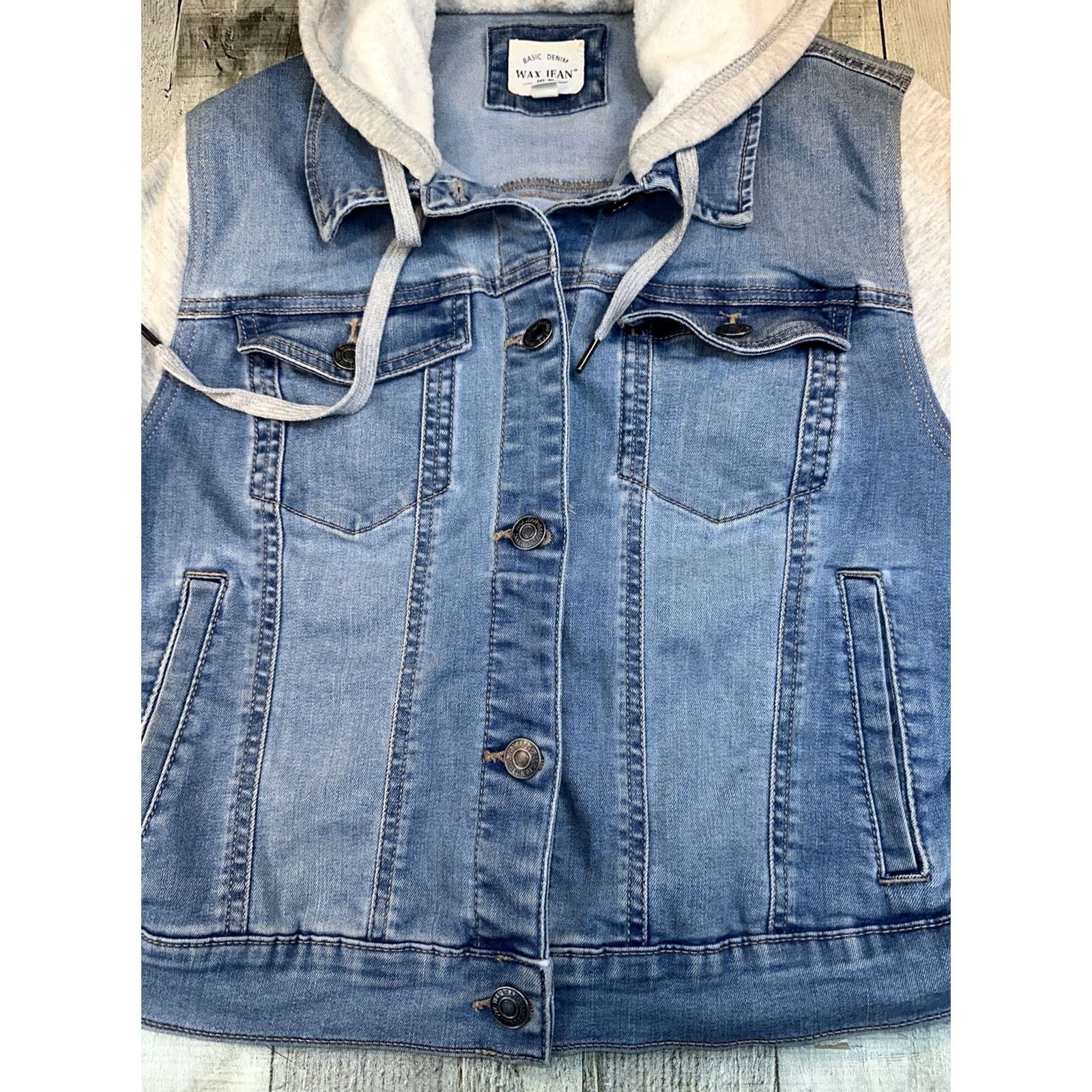 Denime Wax Jeans Hoodie Denim Jacket Women's Juniors Large Dark Denim Waxed Denim Jacket Hoodie Women's Large Dark Denim Wax Jeans Size L / US 10 / IT 46 - 3 Thumbnail