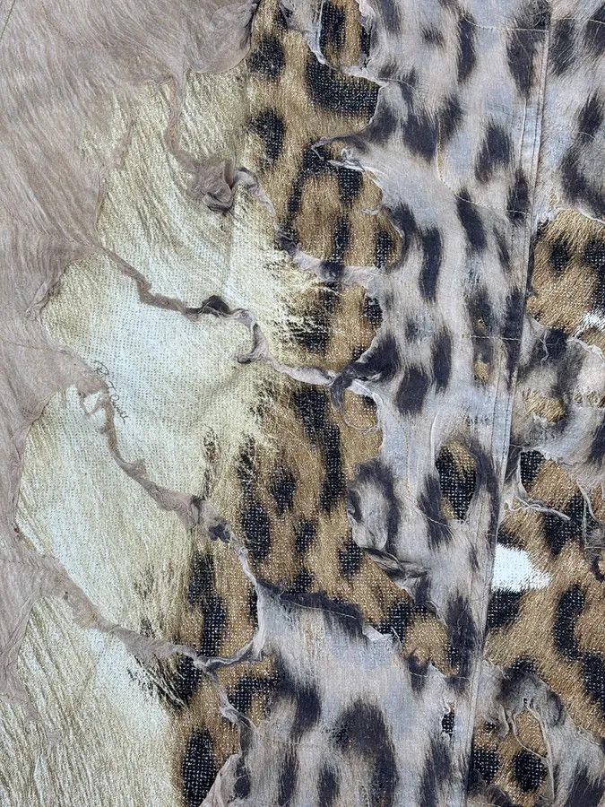 Roberto Cavalli 1990s Roberto Cavalli Beige Denim Destructured Leopard Skirt Size 30" / US 8 / IT 44 - 10 Thumbnail