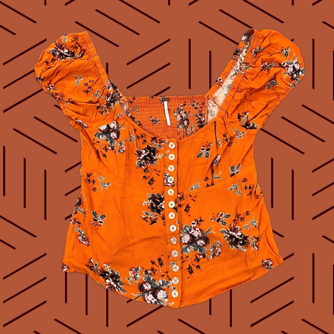 Free People FREE PEOPLE Floral Blouse Womens Large Multicolor 3/4 Sleeve Peasant Button Top Size L / US 10 / IT 46 - 1 Thumbnail