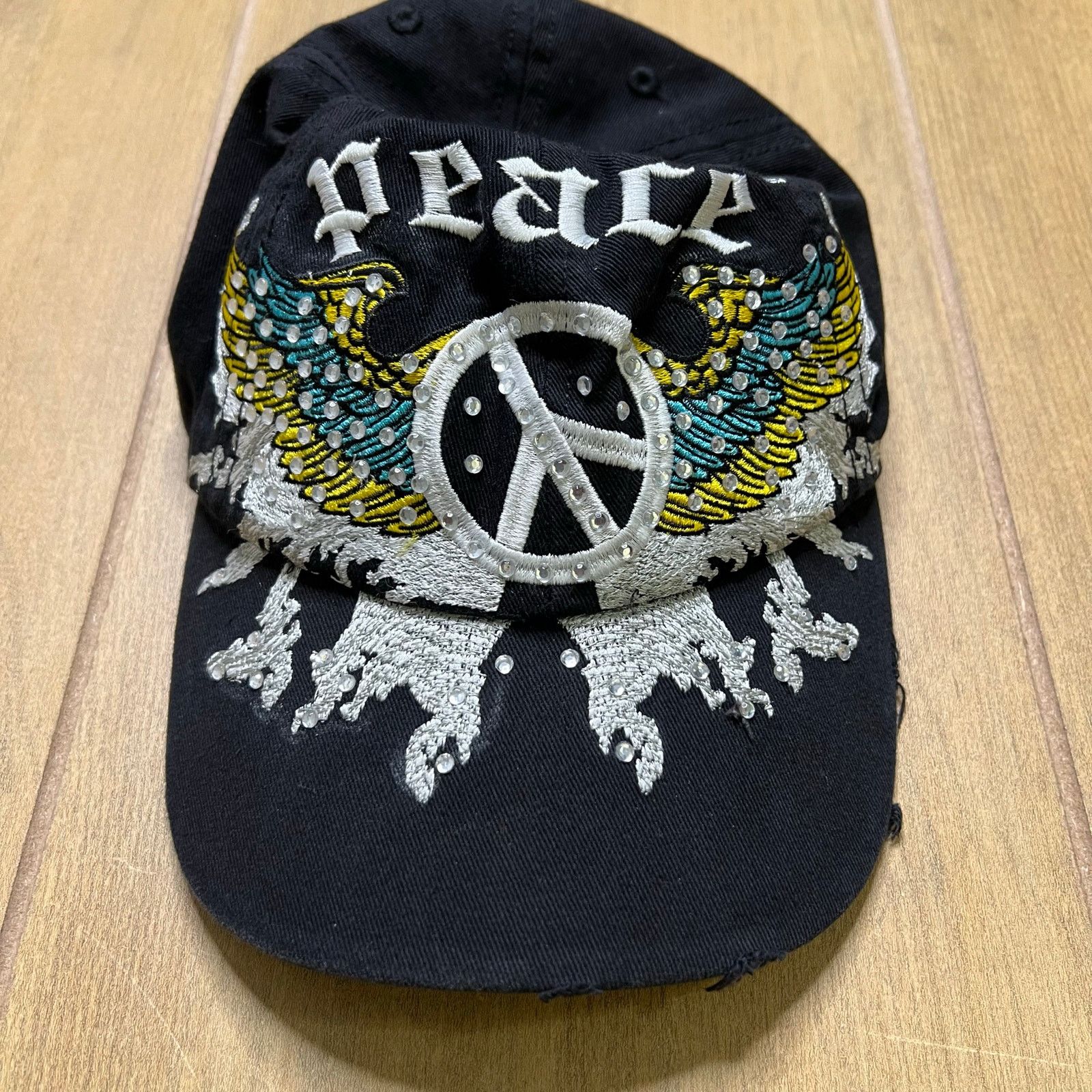 Vintage Y2K baseball cap embroidery peace wings rhinestone women Size ONE SIZE - 1 Thumbnail