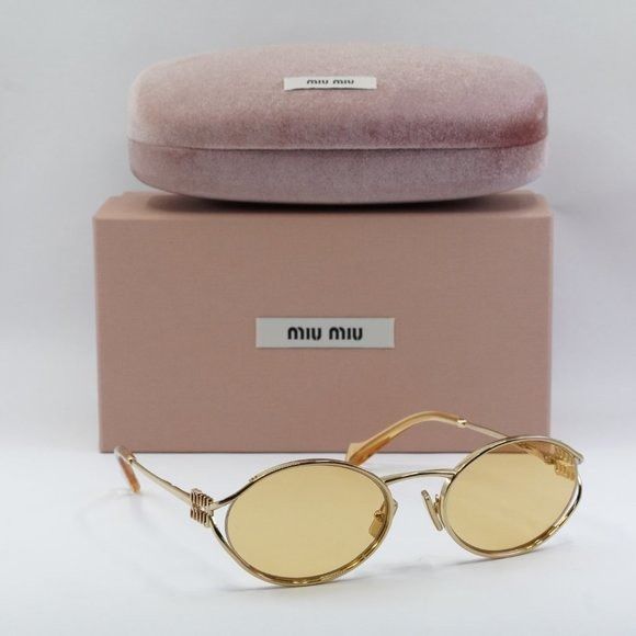 Miu Miu NEW MIU MIU MU52YS 5AK10B SHINY GOLD/LIGHT ORANGE SUNGLASSES ...