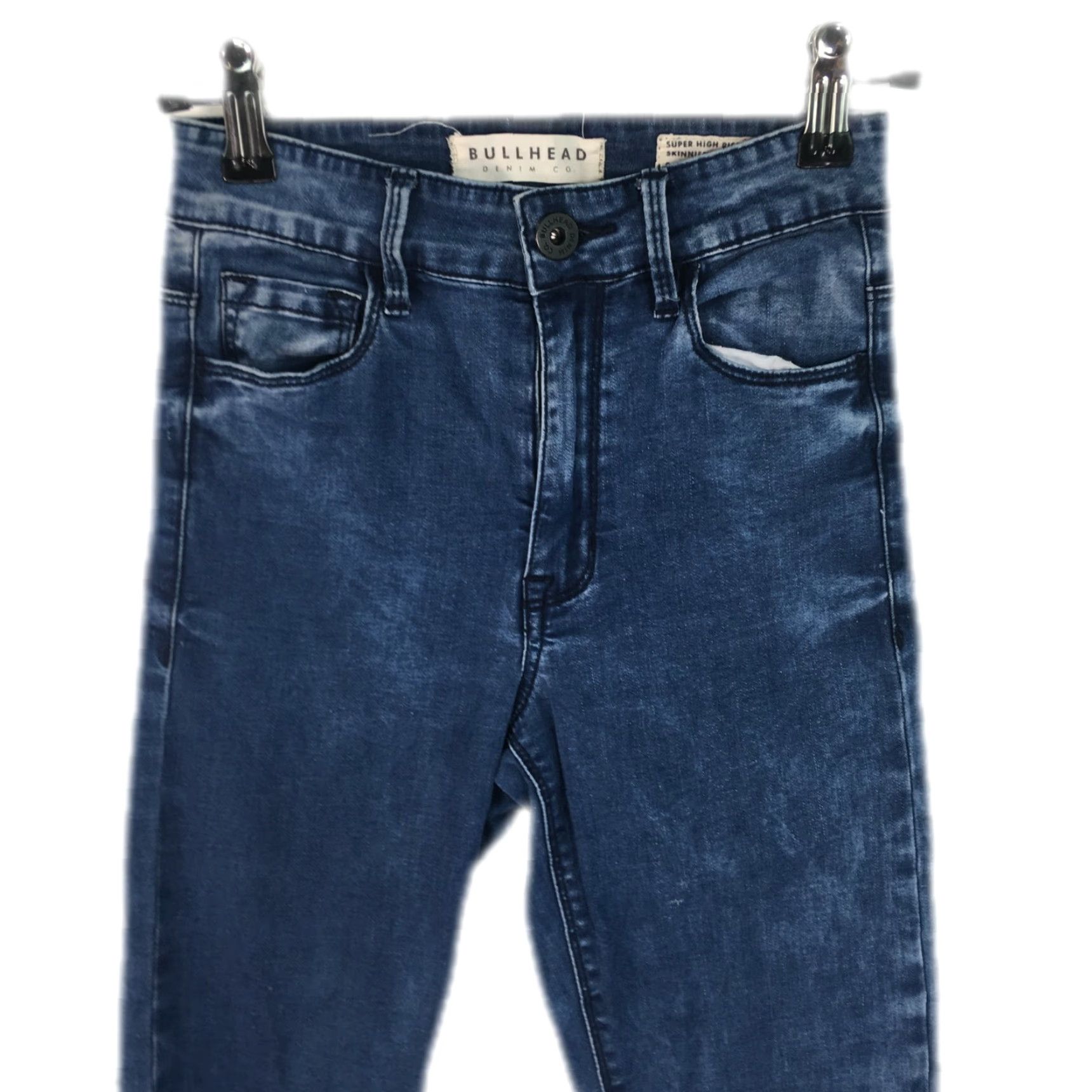 Vintage Bullhead Denim Co. Womens Jeans Skinny 5-Pocket High Rise Blue Size 0 Inseam 25in Slim Distressed Modern Vintage: No? (Oops) Size 25" / US 0 / IT 36 - 3 Thumbnail