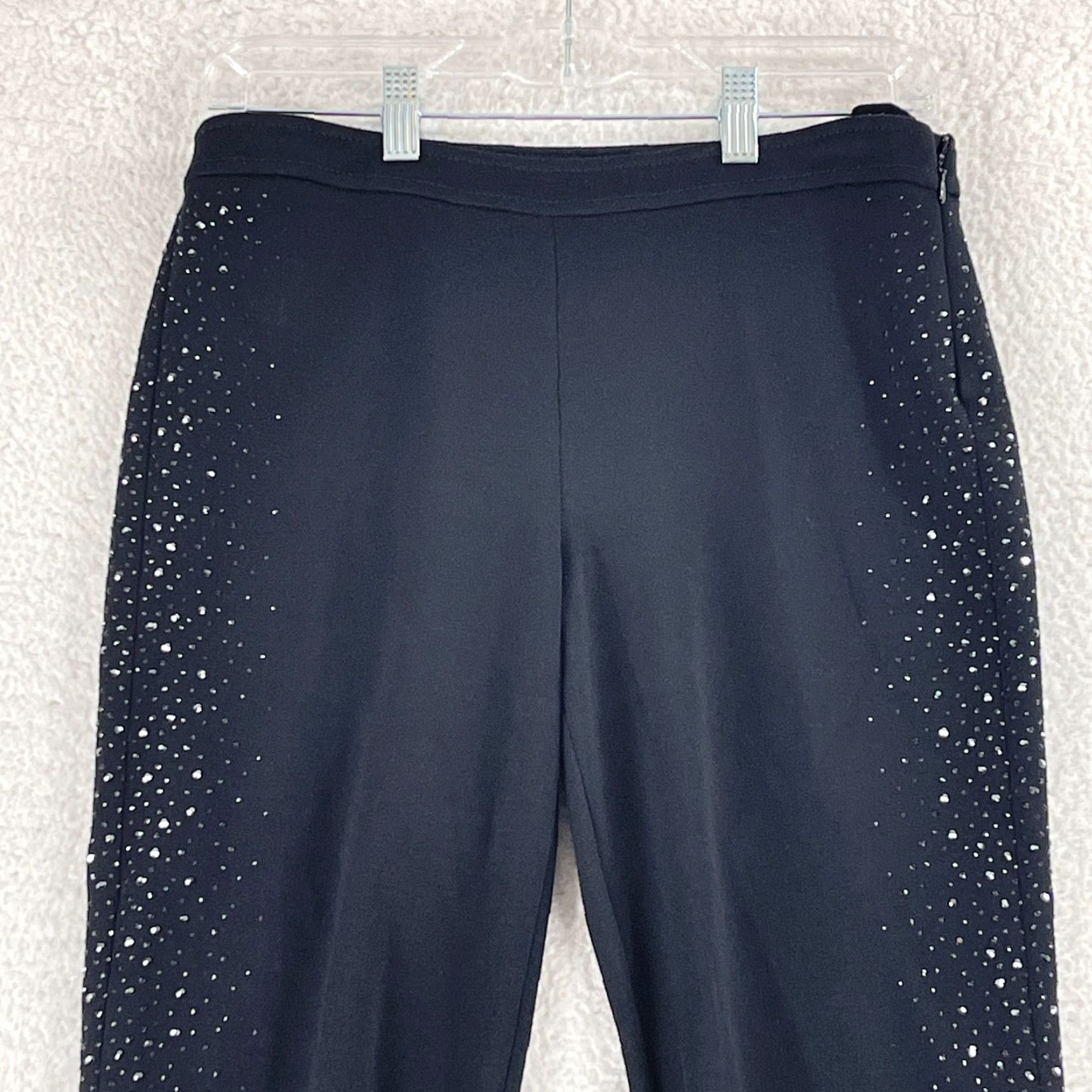 St. John St. John Black Studded Embellished Pants Womens Small Mid-Rise Stretch Regular Skinny Front Flat Back Slit Size 28" / US 6 / IT 42 - 2 Thumbnail