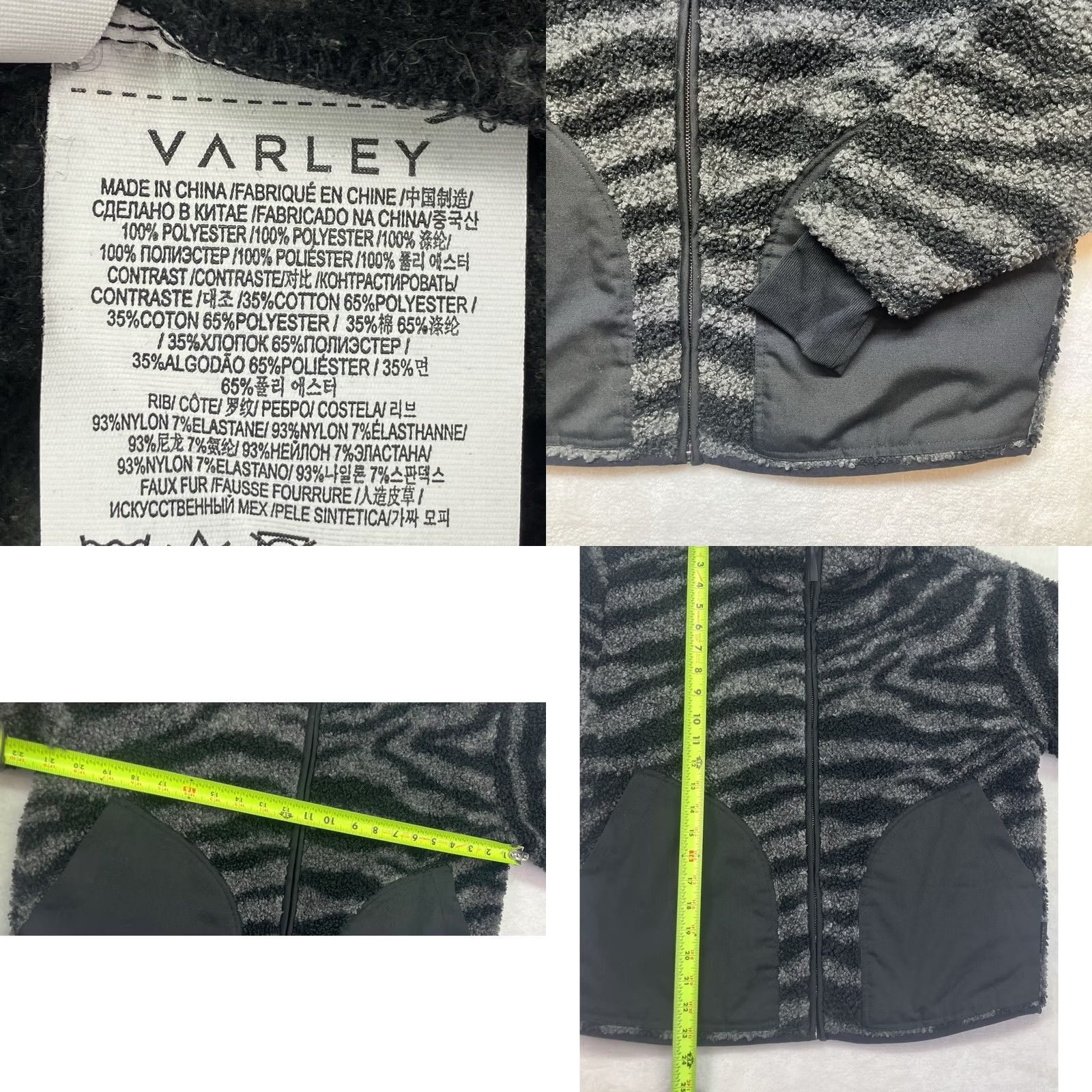 Varley Varley Jacket Womens M Black Zebra Print Sherpa Fleece Full Zip Gray Size Size M / US 6-8 / IT 42-44 - 8 Thumbnail