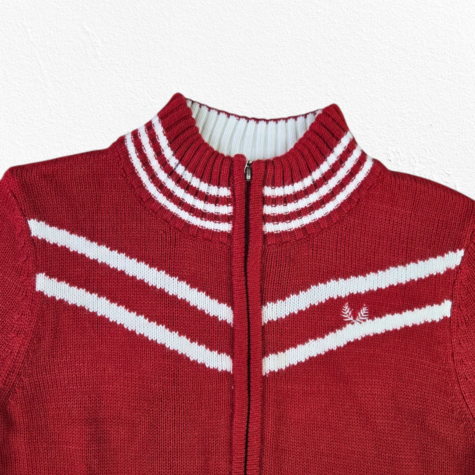 Vintage 90s Y2K Red Striped Full Zip Mock Neck Sweater Size M Size M / US 6-8 / IT 42-44 - 3 Thumbnail