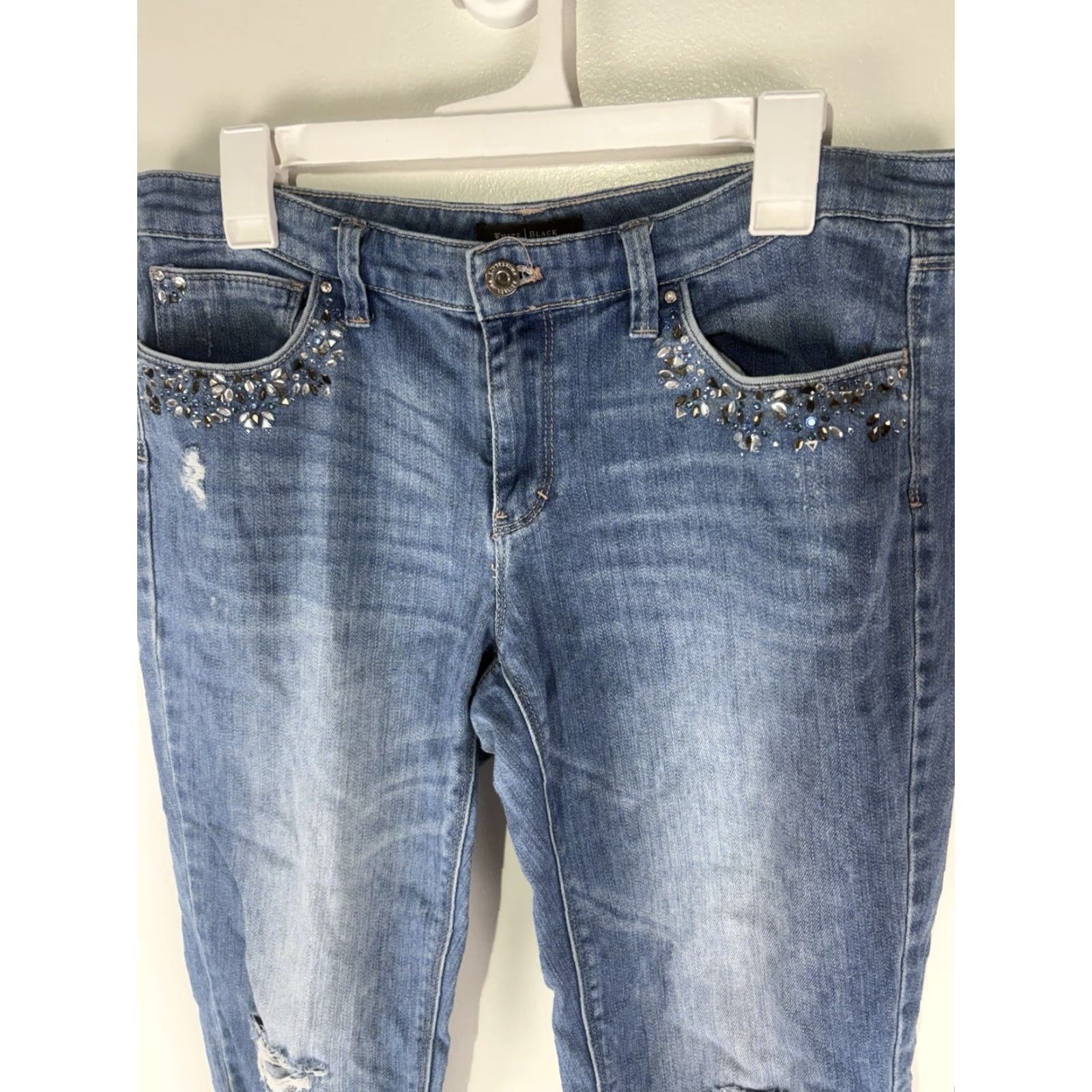 White House Black Market VINTAGE White House Black Market Girlfriend Jeans Womens Size 10 Ankle Fit Distressed Cotton Spandex Blue 2010s Size 32" / US 10 / IT 46 - 2 Thumbnail