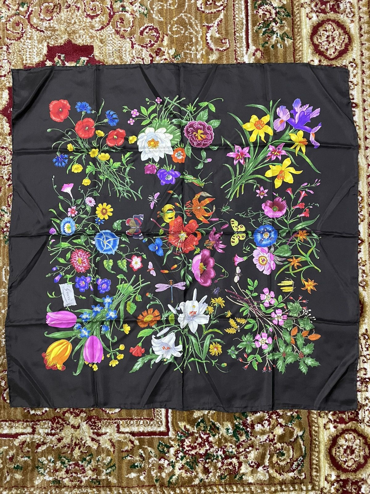 Rare 70s Gucci Scarf Flora Vittorio Accornero de Testa