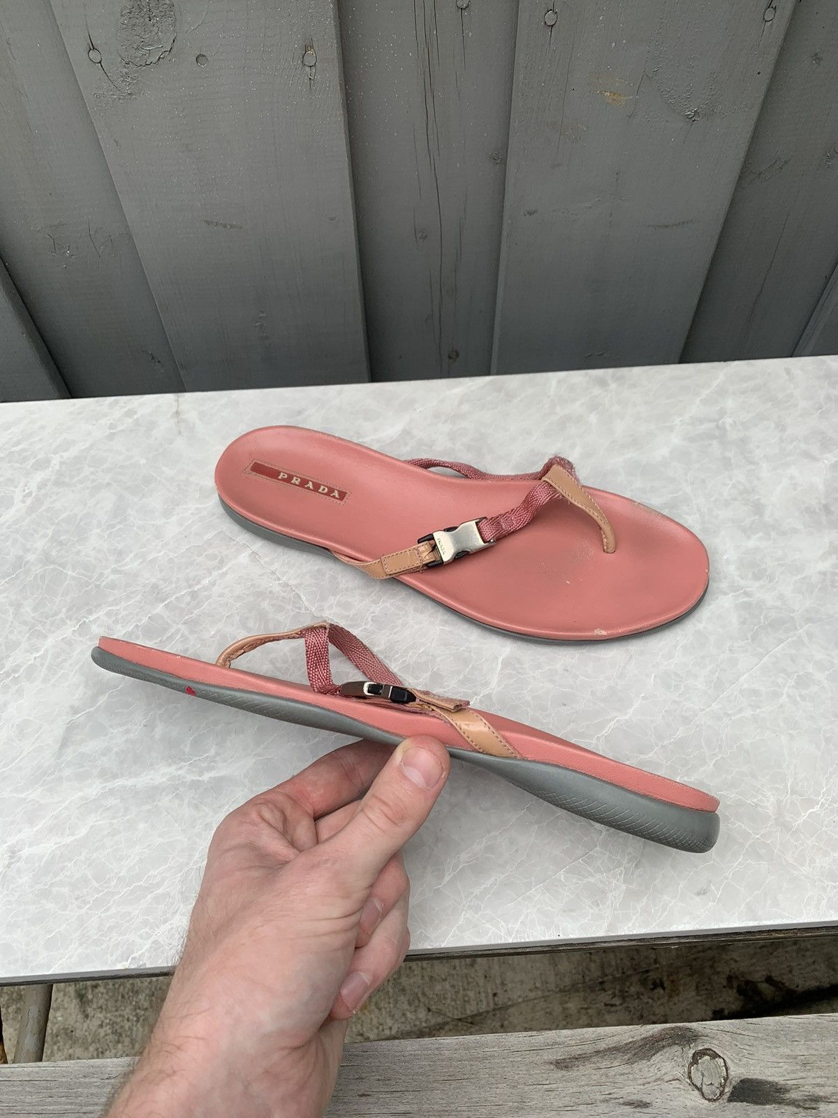 Designer × Prada Pink Prada Flip Flops Y2K 2000s Sport Thong Sandals Slip-on Size US 7.5 / IT 37.5 - 1 Thumbnail