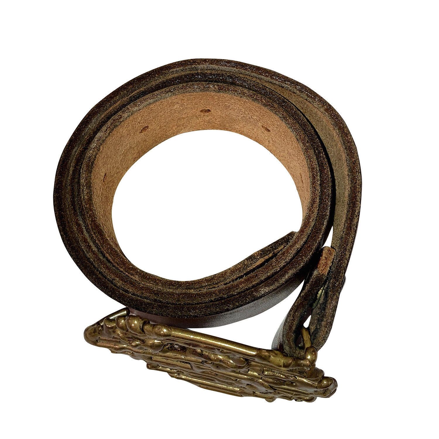 Handmade Brutalist Brass Hand Made Buckle with Beige Leather Belt Size ONE SIZE - 3 Thumbnail
