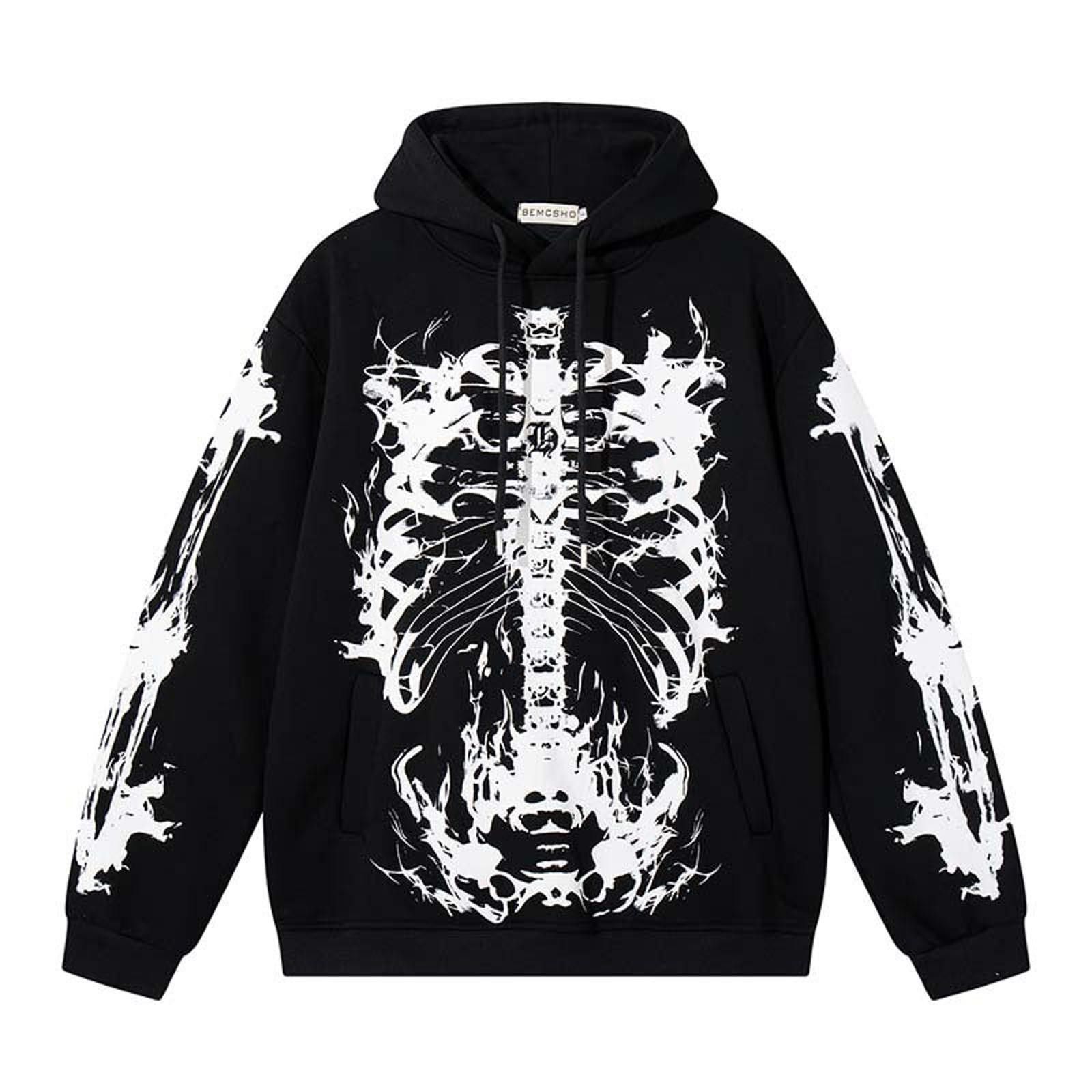 Japanese Brand Skeleton Print Hoodie, Men's Casual Pullover Size US M / EU 48-50 / 2 - 1 Thumbnail