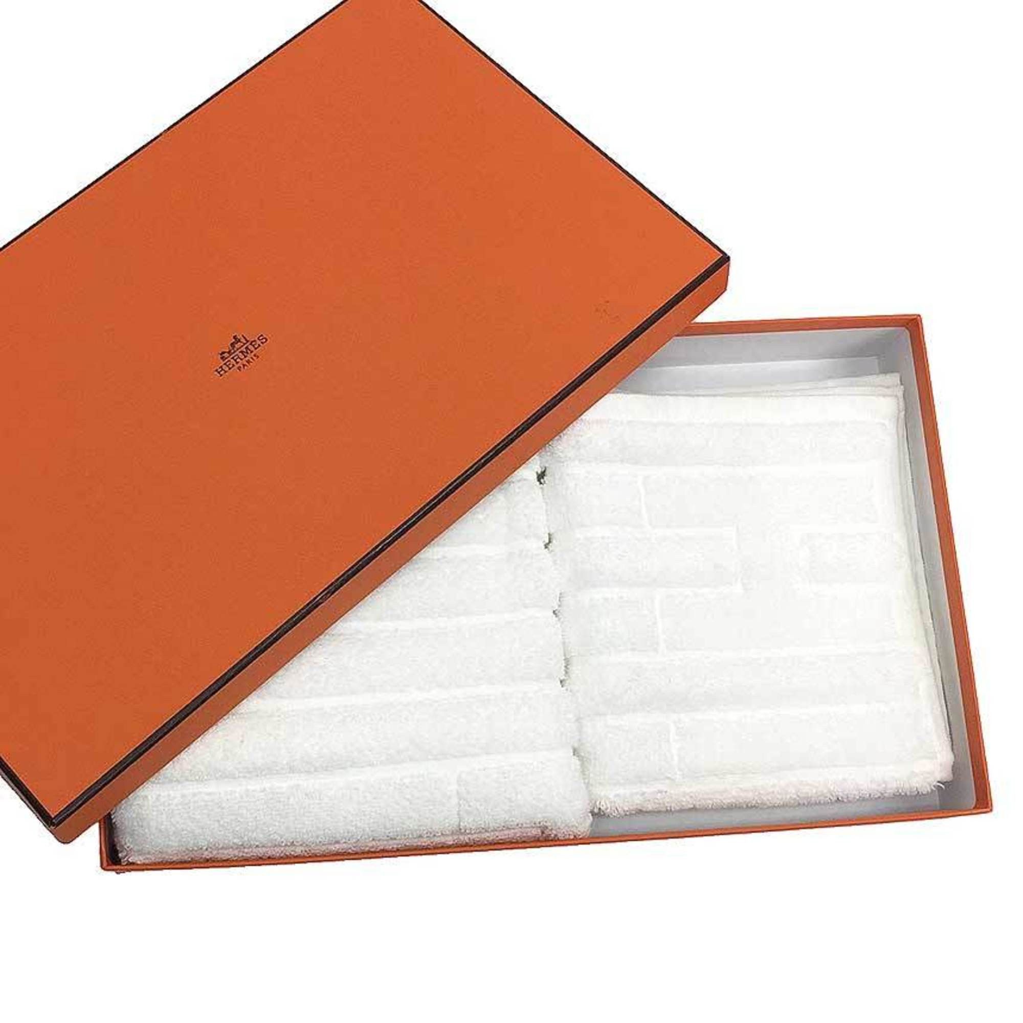 HERMES Towel set 2-piece Hand towel Face CARRE EPONGE LABYRINTHE 32×32CM SERVIETTE INVITE 100% cotton BLANCE White Preserved Men Women Unisex Unused