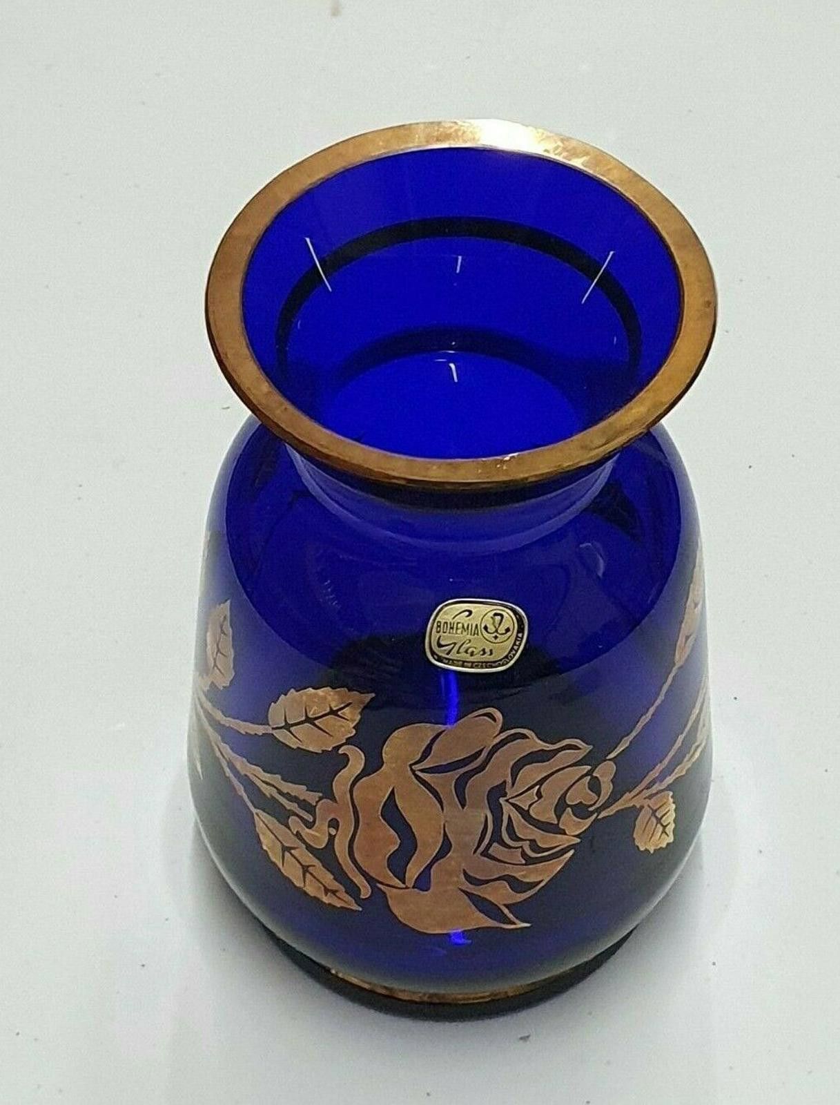 Other Bohemia Vintage Blue and Gold Crystal Glass Vase 6 1/8" Size ONE SIZE - 3 Thumbnail