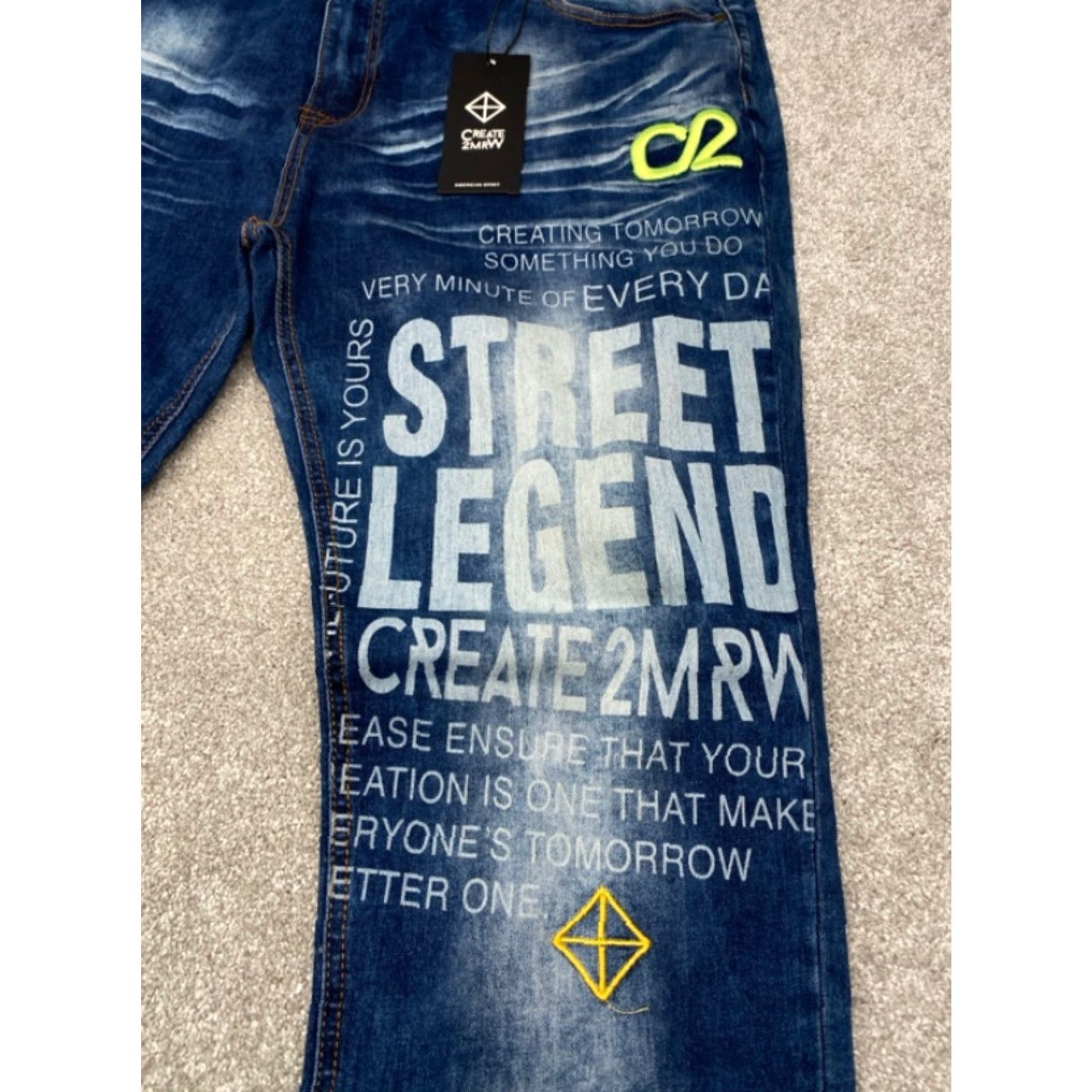 Denime NWT Create 2MRW Mens Denim Jeans 40x34 Distressed Straight Leg 5-Pocket Regular Blue Size US 40 / EU 56 - 3 Thumbnail
