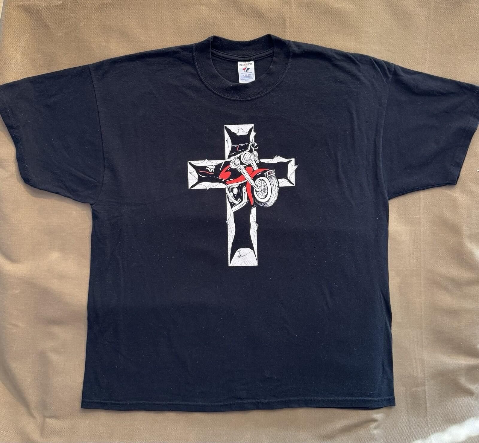 Vintage Vintage 90s Jesus Christ Motercycle Cross Church Shirt 2XL Size US XXL / EU 58 / 5 - 1 Thumbnail