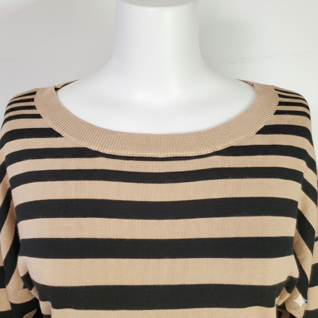 Other Cable & Gauge Size 1X Sweater 3/4 Sleeve Stripe Button Scoop Size XL / US 12-14 / IT 48-50 - 6 Thumbnail