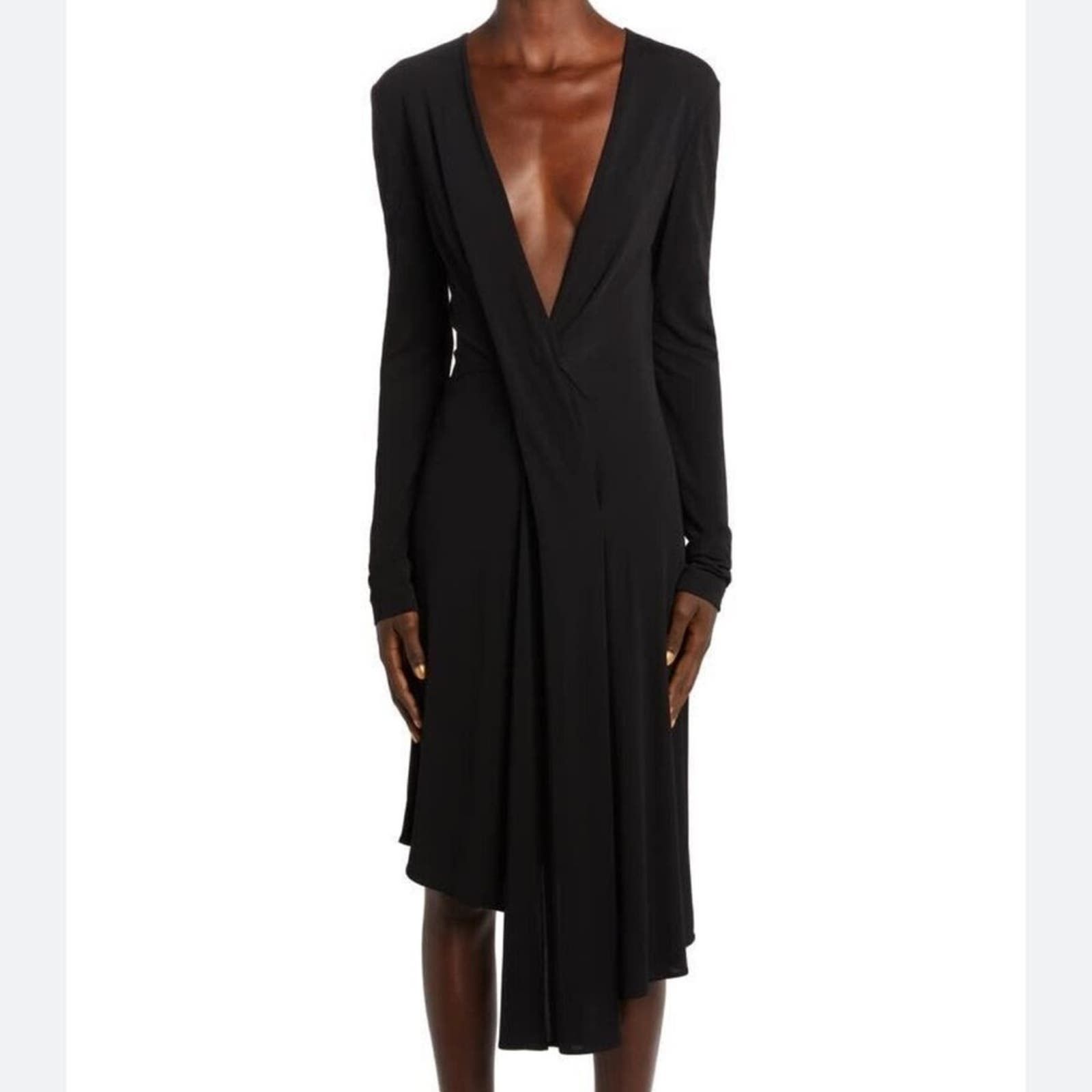 image of Off White Off-White Draped Long Sleeve Jersey Dress Black NWT 38 (Xs), Women's