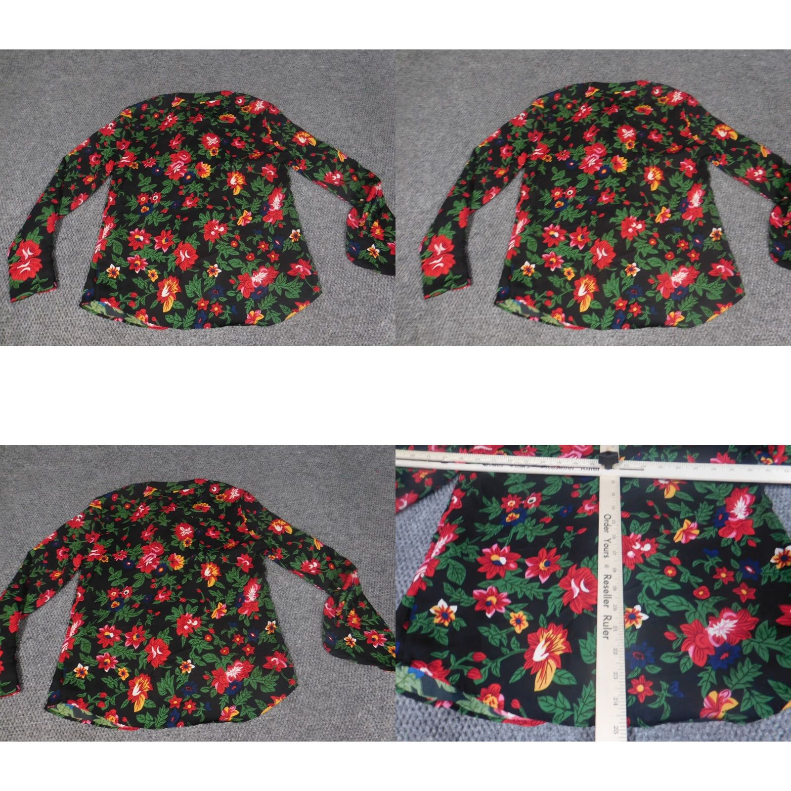 Vintage Walter Baker Womens Button-Up Blouse XS Black Floral Long Sleeve Crew Neck Pullover Down Polyester Casual Regular Style Basic 90s Theme Classic Size XS / US 0-2 / IT 36-38 - 8 Thumbnail