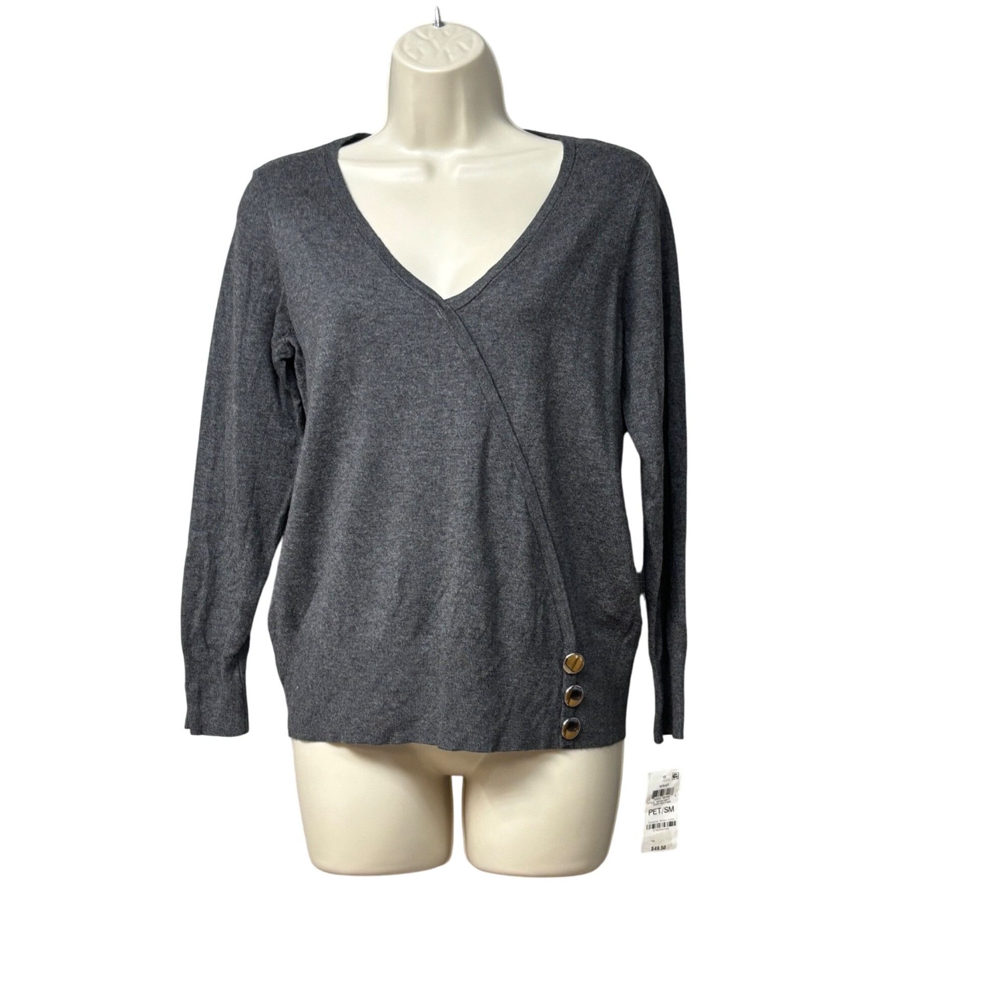 JM Collection JM Collections Petite Button-Embellished Sweater, Charcoal H Size ONE SIZE - 11 Thumbnail