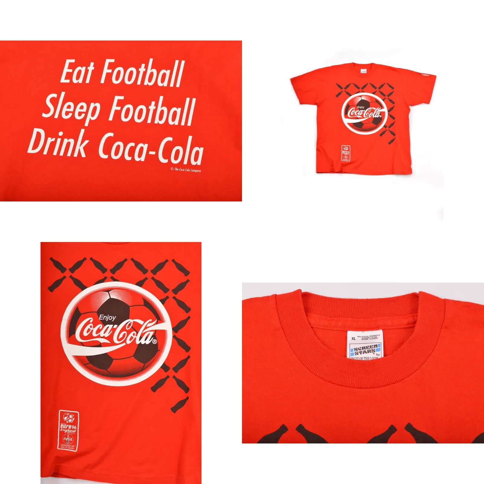 Vintage Screen Stars Coca Cola England Refreshing the Fans of Euro 96 Vtg T-Shirt XL Mens Red Size US XL / EU 56 / 4 - 8 Thumbnail