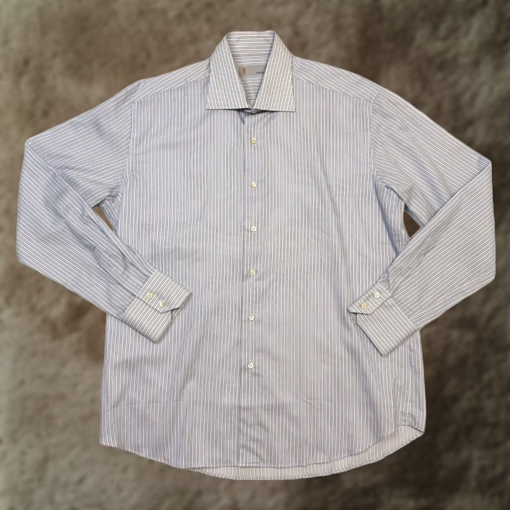Missoni Missoni Dress Shirt Mens 16.5 Blue Stripe 100% Cotton Button Front Long Sleeve Shirt Size 46R - 1 Thumbnail