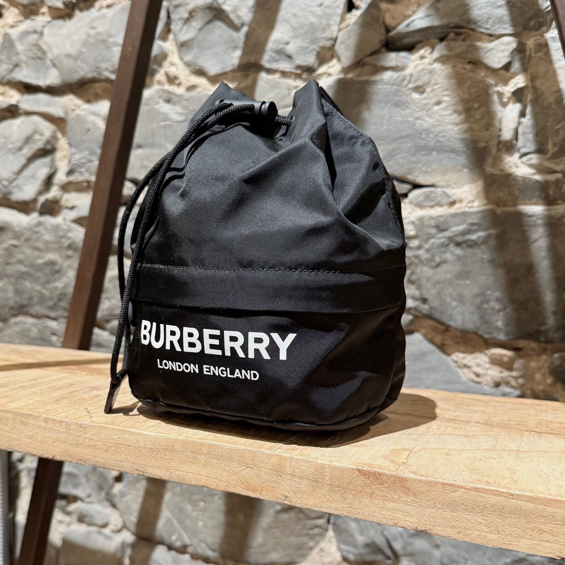 Burberry Burberry Black Nylon Phoebe Drawstring Mini Bucket Pouch Size ONE SIZE - 2 Thumbnail