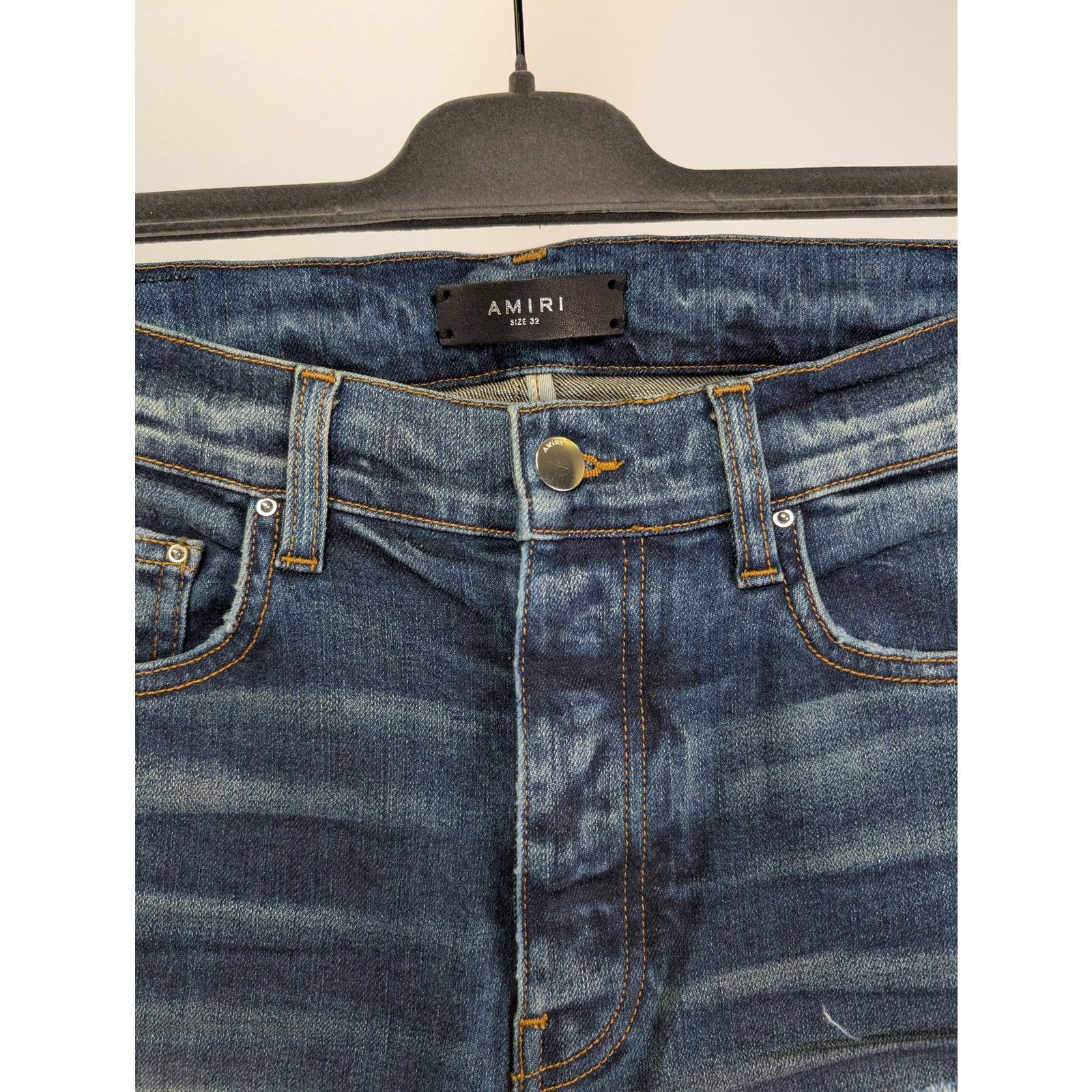 Amiri o1rshd1 Plaid Thrasher Denim Jeans in Deep Classic Blue Size US 36 / EU 52 - 7 Thumbnail