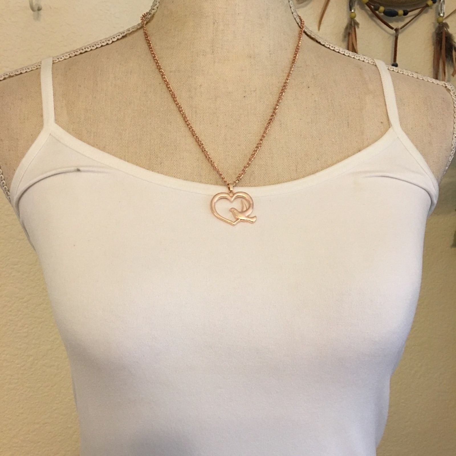 Vintage Vintage shiny rose gold tone dove & heart necklace Size ONE SIZE - 3 Thumbnail