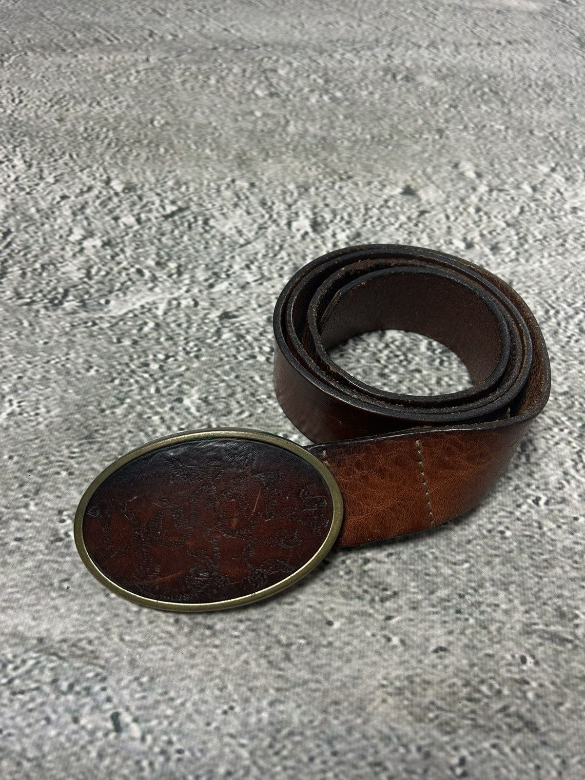 Diesel Diesel leather belt big buckle Y2K brown vintage Size 36 - 1 Thumbnail
