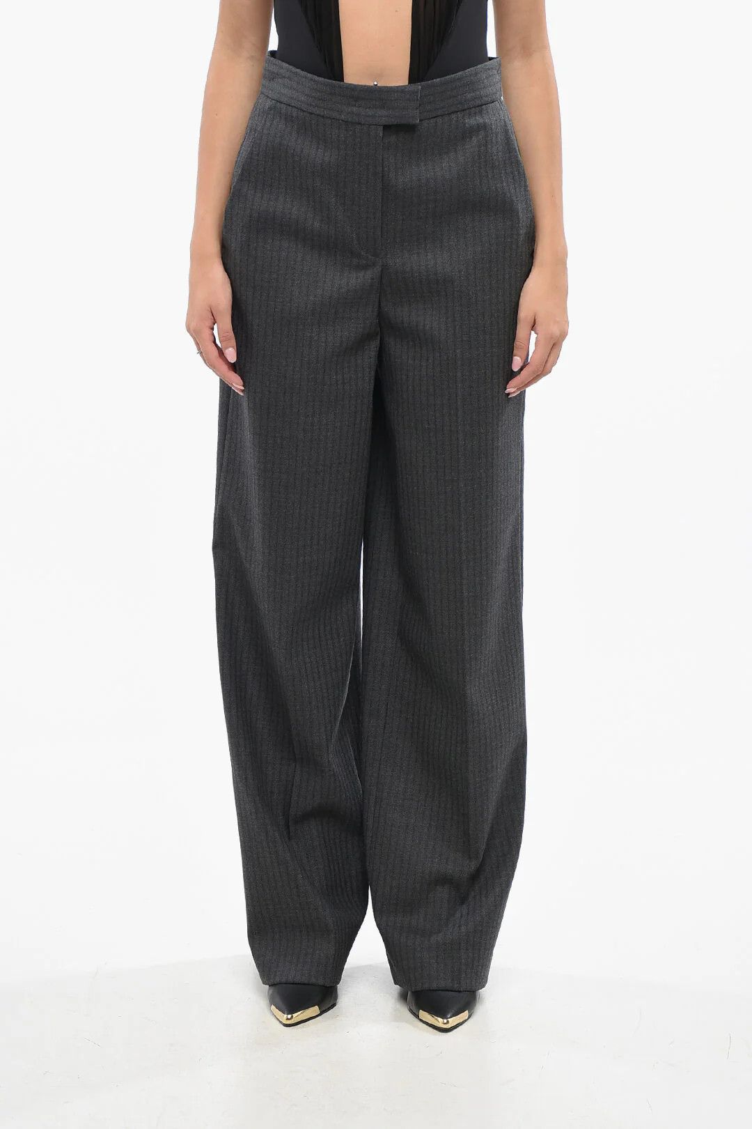 Fendi og1mm0326 Striped Wool Pant in Grey Size 27" / US 4 / IT 40 - 1 Thumbnail