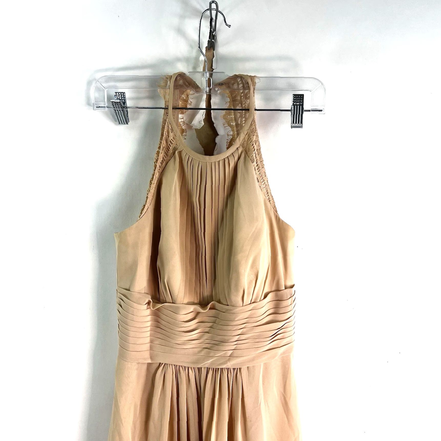 Vintage Jjs House Champagne Chiffon Dress 0 Sleeveless Halter Long A-Line Formal Wedding Beige Pattern Solid Nightwear Dresses Size XS / US 0-2 / IT 36-38 - 2 Thumbnail