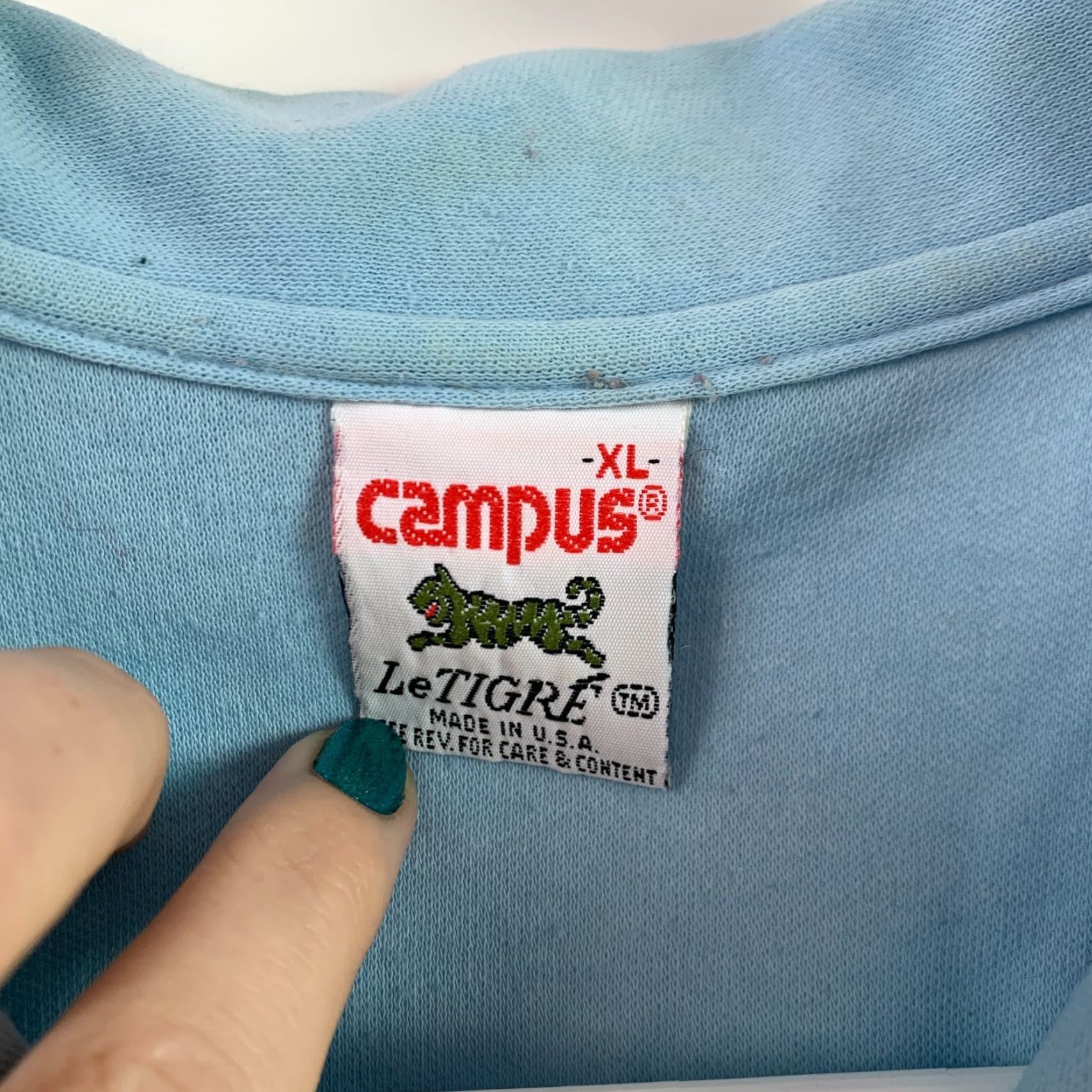 Vintage VINTAGE Polo Shirt Campus Le Tigre Blue Short Sleeve XL Mens Polo Shirt 1970s Cotton Blend USA Size US XL / EU 56 / 4 - 3 Thumbnail