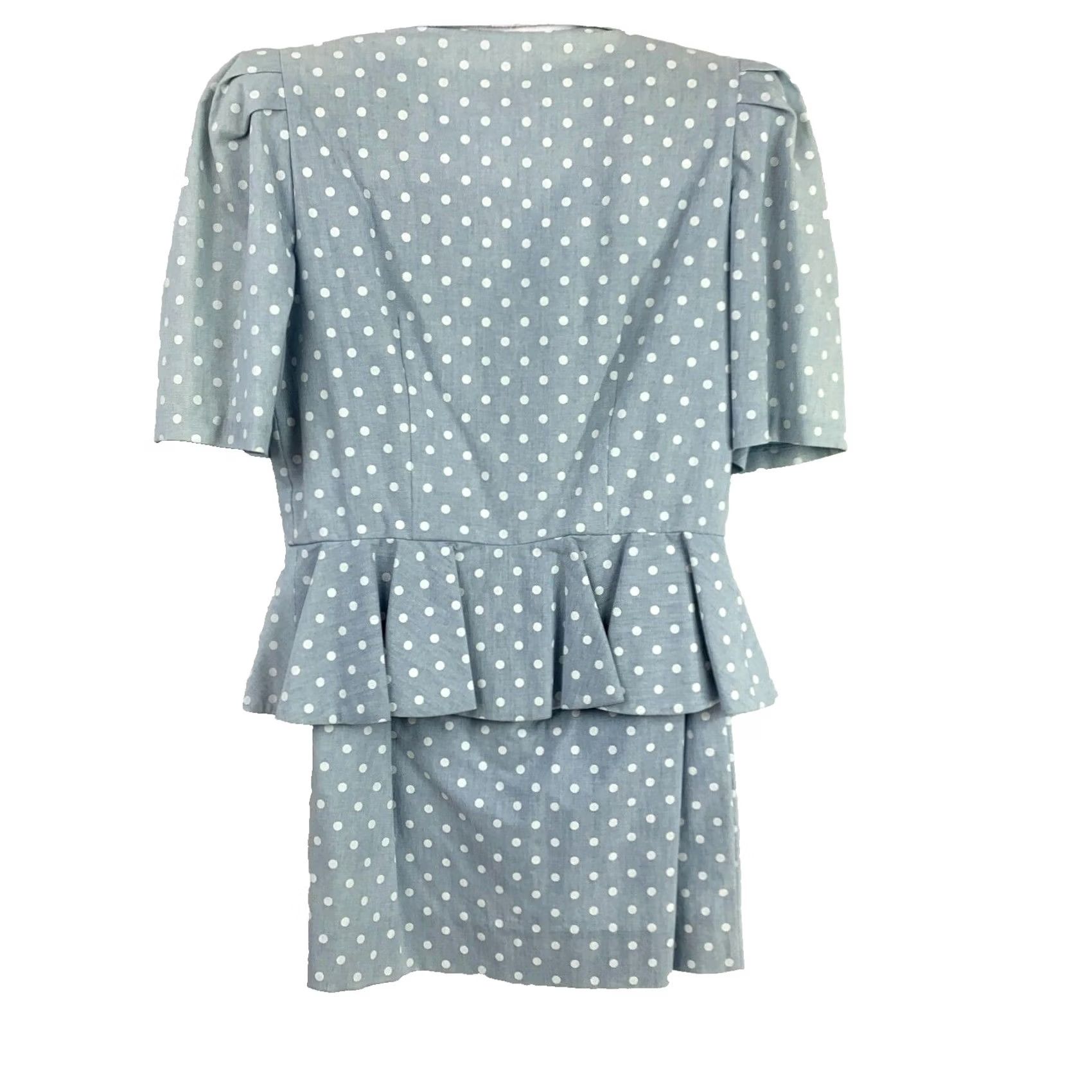 Vintage Vintage Caron Blue Gray White Polka Dot Skirt Shirt Outfit Set Size 10 Size L / US 10 / IT 46 - 4 Thumbnail