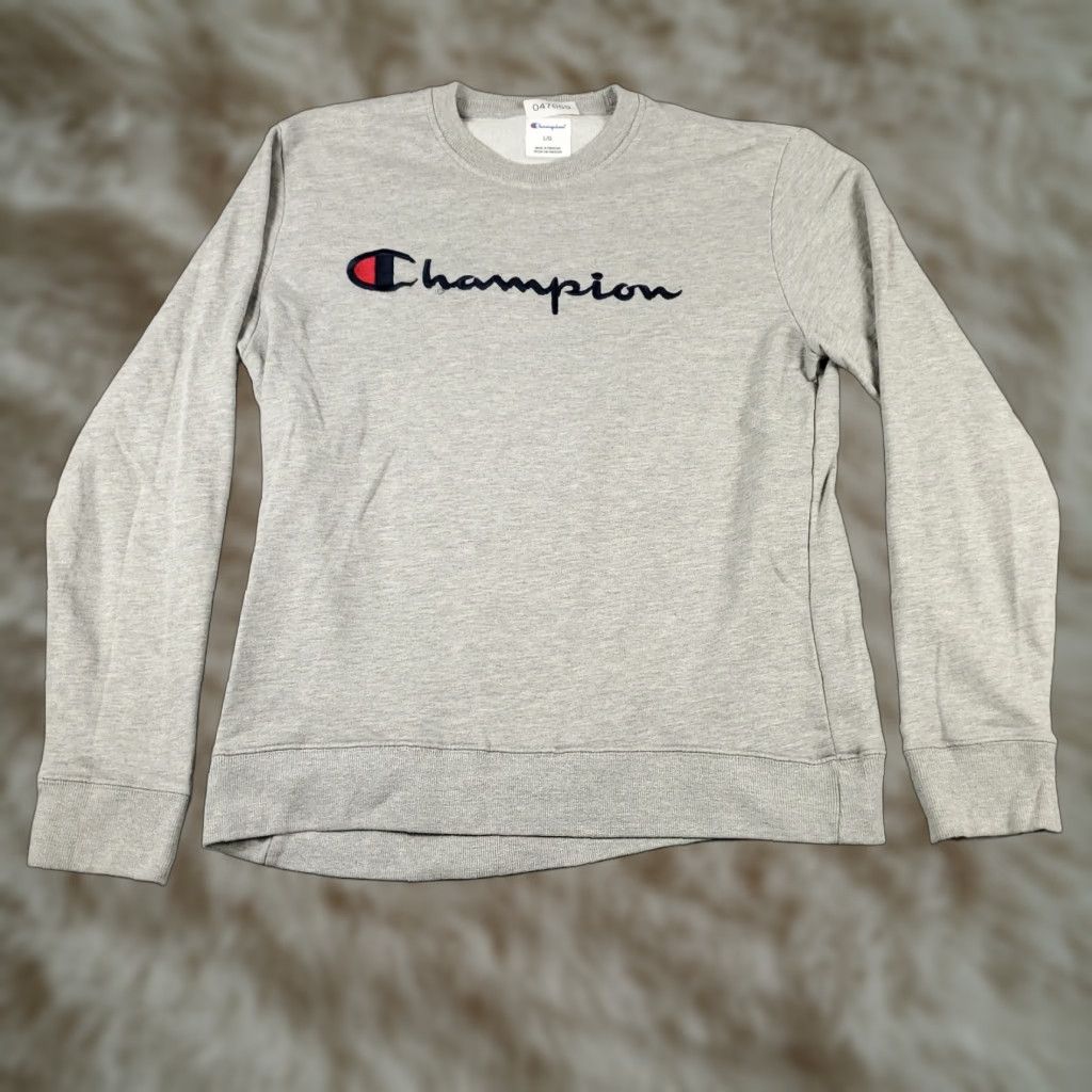 Champion VINTAGE Champion Sweatshirt Mens Large Pullover Hoodie Casual Gray Cotton Blend Knitted Logo 80s 90s Mens Size US L / EU 52-54 / 3 - 1 Thumbnail