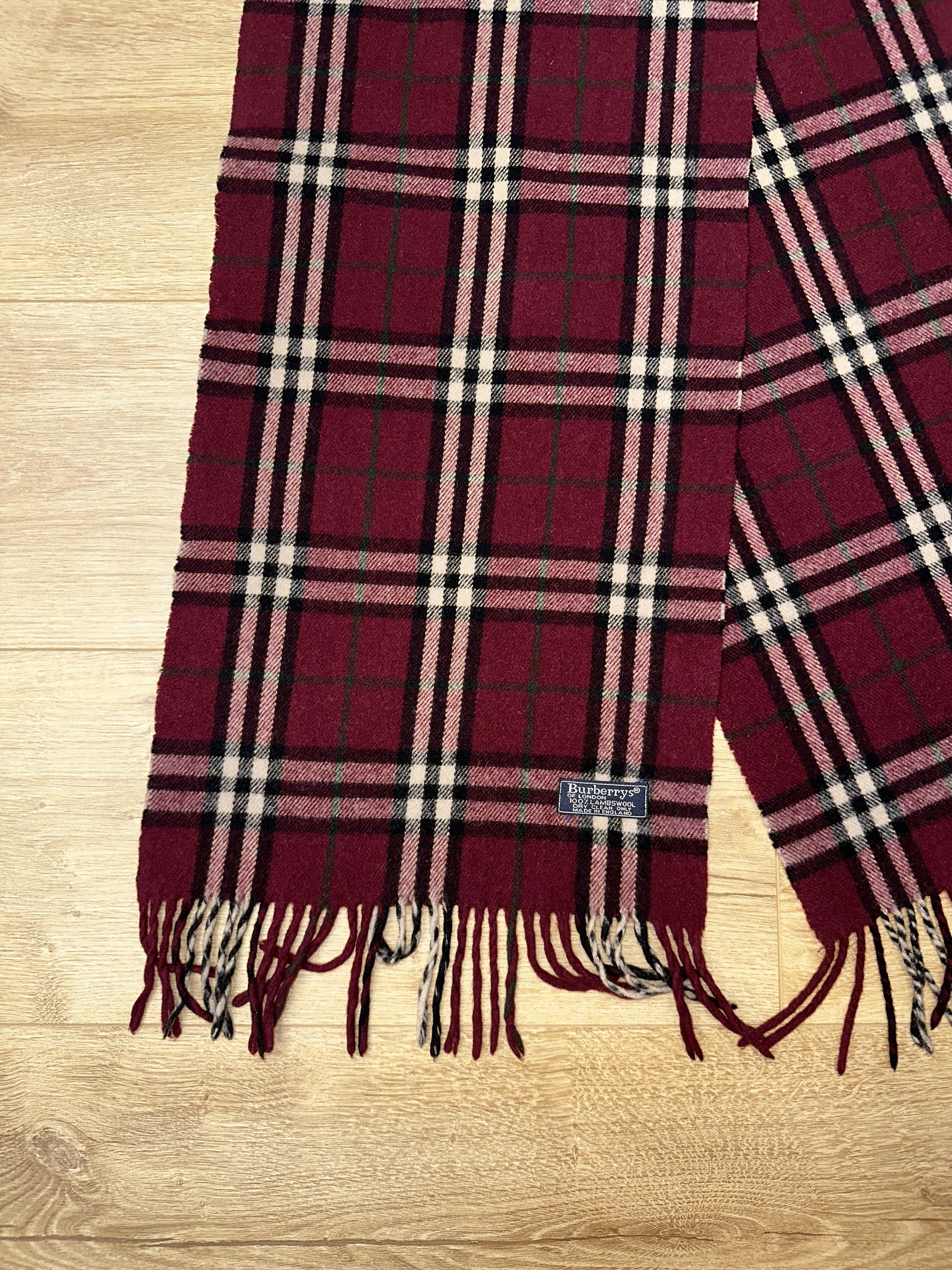 Burberry Iconic Burberrys Lambswool Burgundy Check Scarf 160x30cm Size ONE SIZE - 10 Thumbnail