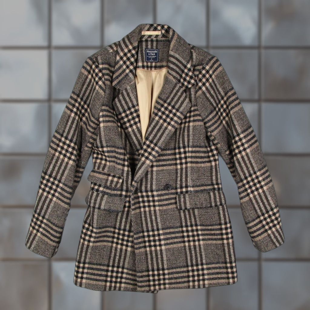 Abercrombie & Fitch Coat Womens Small Brown Plaid Tweed Mid Length Overcoat