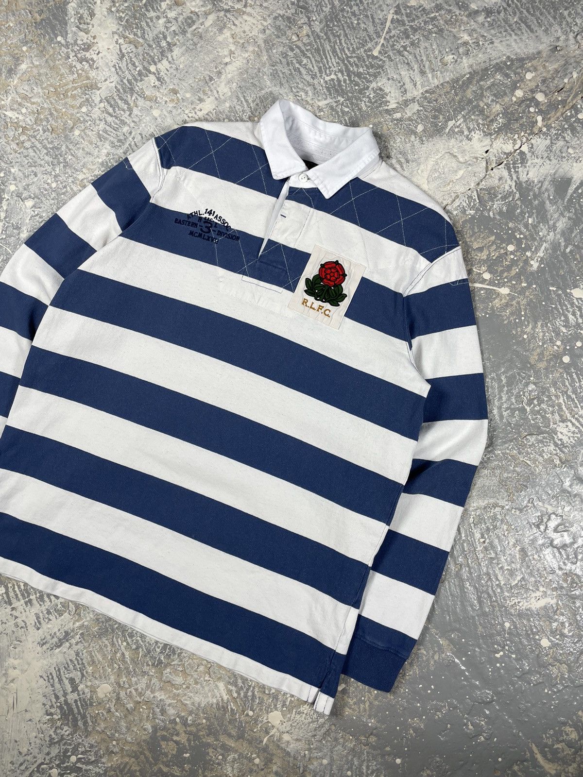 Pre-owned Polo Ralph Lauren X Vintage 90's Polo Ralph Laurent Striped Longsleeve Rugby Prl In Blue/white