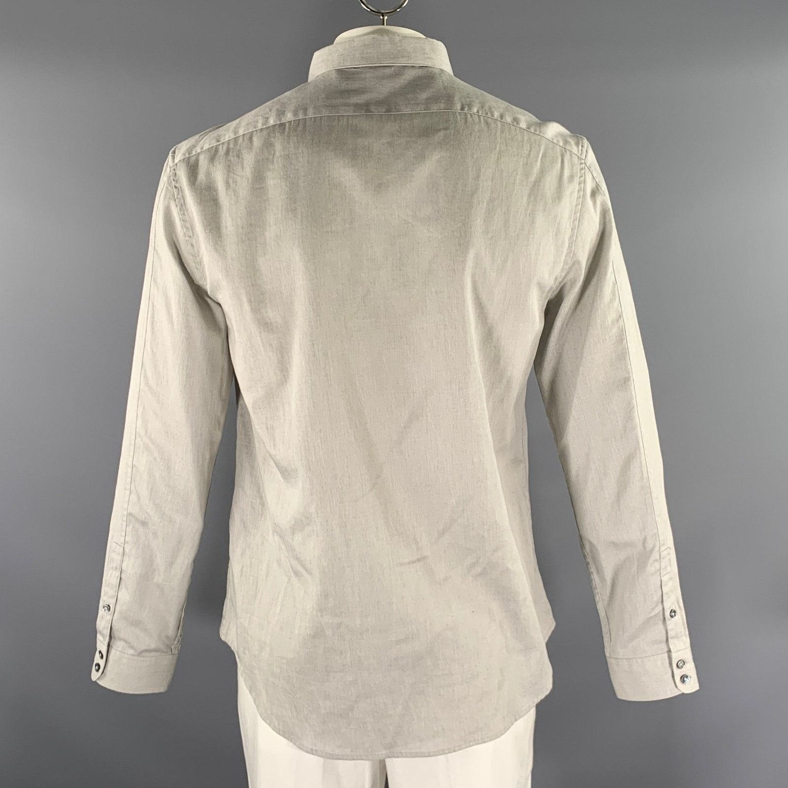 John Varvatos JOHN VARVATOS L Grey Heather Cotton Button Up Long Sleeve Size US L / EU 52-54 / 3 - 3 Thumbnail