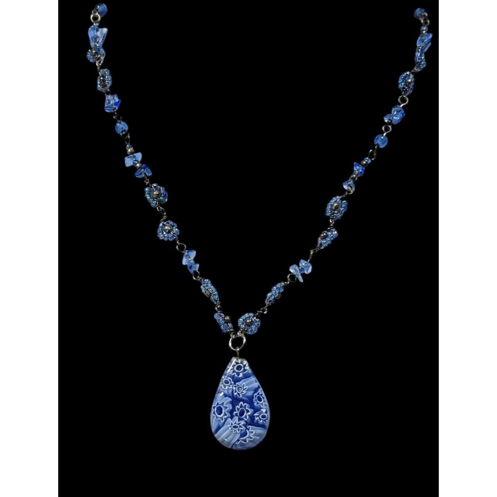 Other Handmade Blue Millefiori Glass Teardrop Pendant Necklace Size ONE SIZE - 2 Thumbnail