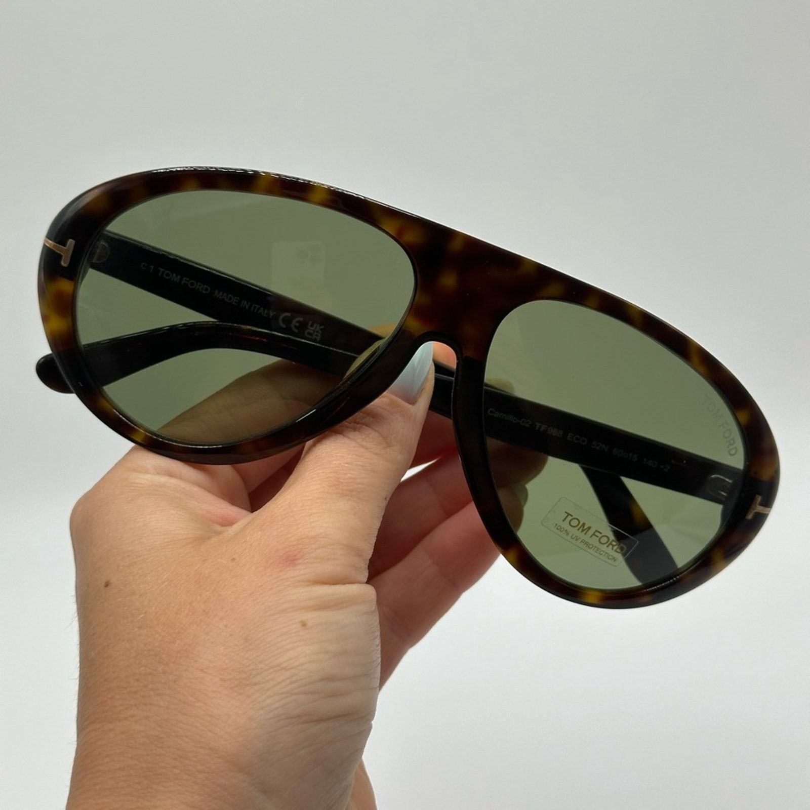 Tom Ford TOM FORD Camillo-02 FT0988/S 52N Dark Havana/Green Unisex Size ONE SIZE - 8 Thumbnail