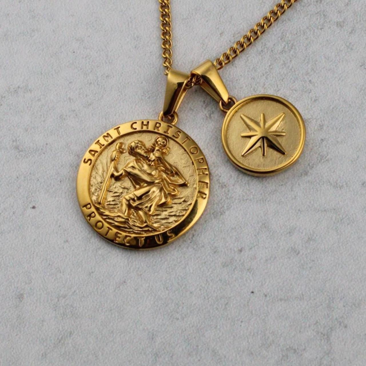 Jewelry Gold Saint Christopher & North Star Pendant Necklace Set Size ONE SIZE - 1 Thumbnail