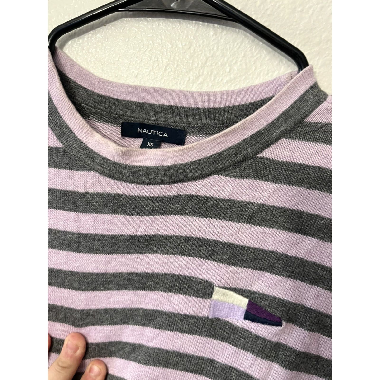 Nautica VINTAGE Nautica Blouse Shirt Gray / Pink Striped Crewneck Sweater White XS Flag Logo Womens Size XS / US 0-2 / IT 36-38 - 3 Thumbnail